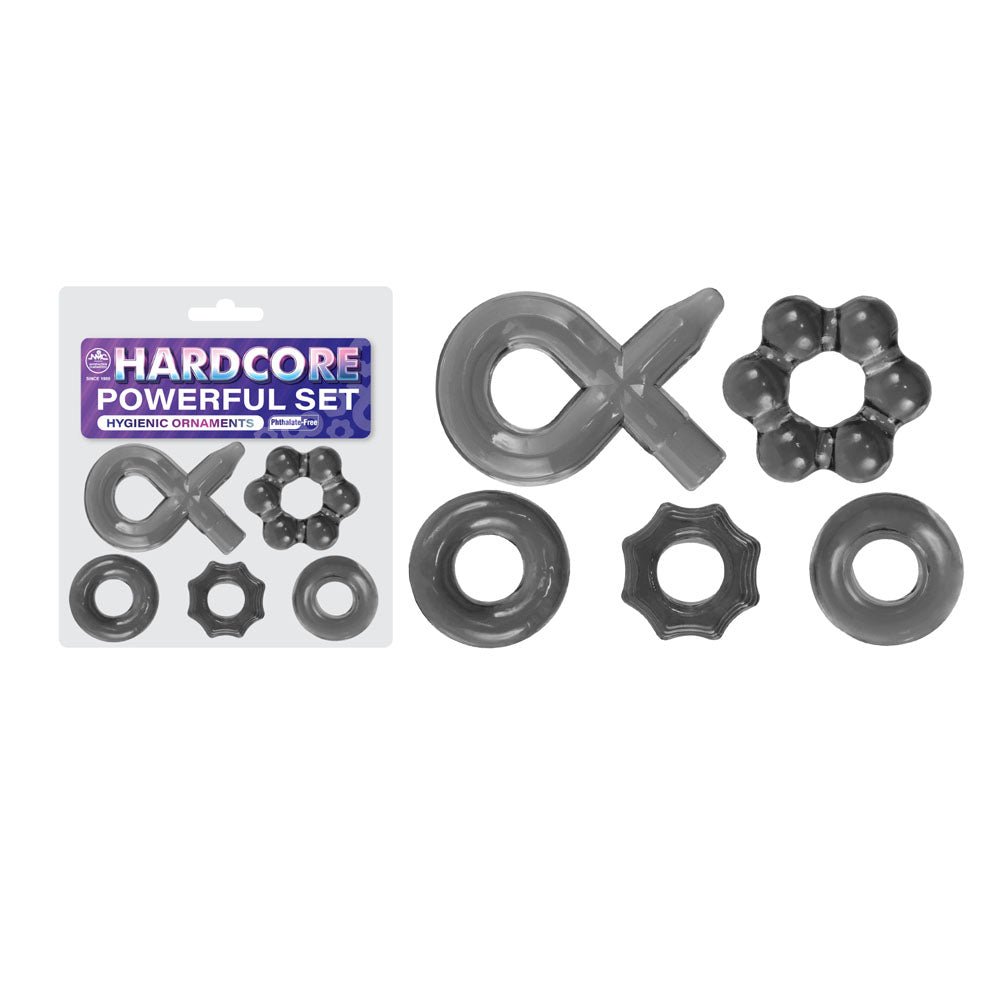 Hardcore Powerful Set Cock Rings - Set of 5 - Smoke Cock Rings - Set of 5 - COCK RINGS
