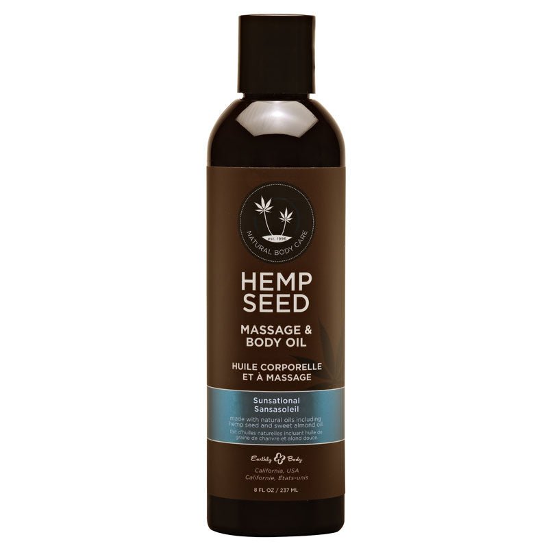 Hemp Seed Massage & Body Oil - Sunsational (Italian Bergamot, Juniper Berries & White Wood) Scented - 237 ml Bottle - LOTIONS & LUBES