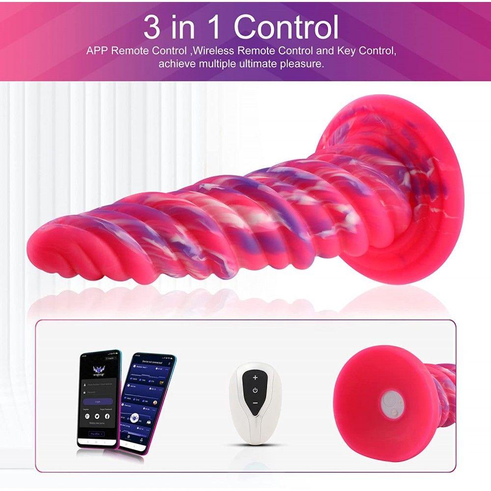 Hismith 10in Monster Series Vibrating Pink Swirl Awl Silicone - Naughty by Nature Adult Store