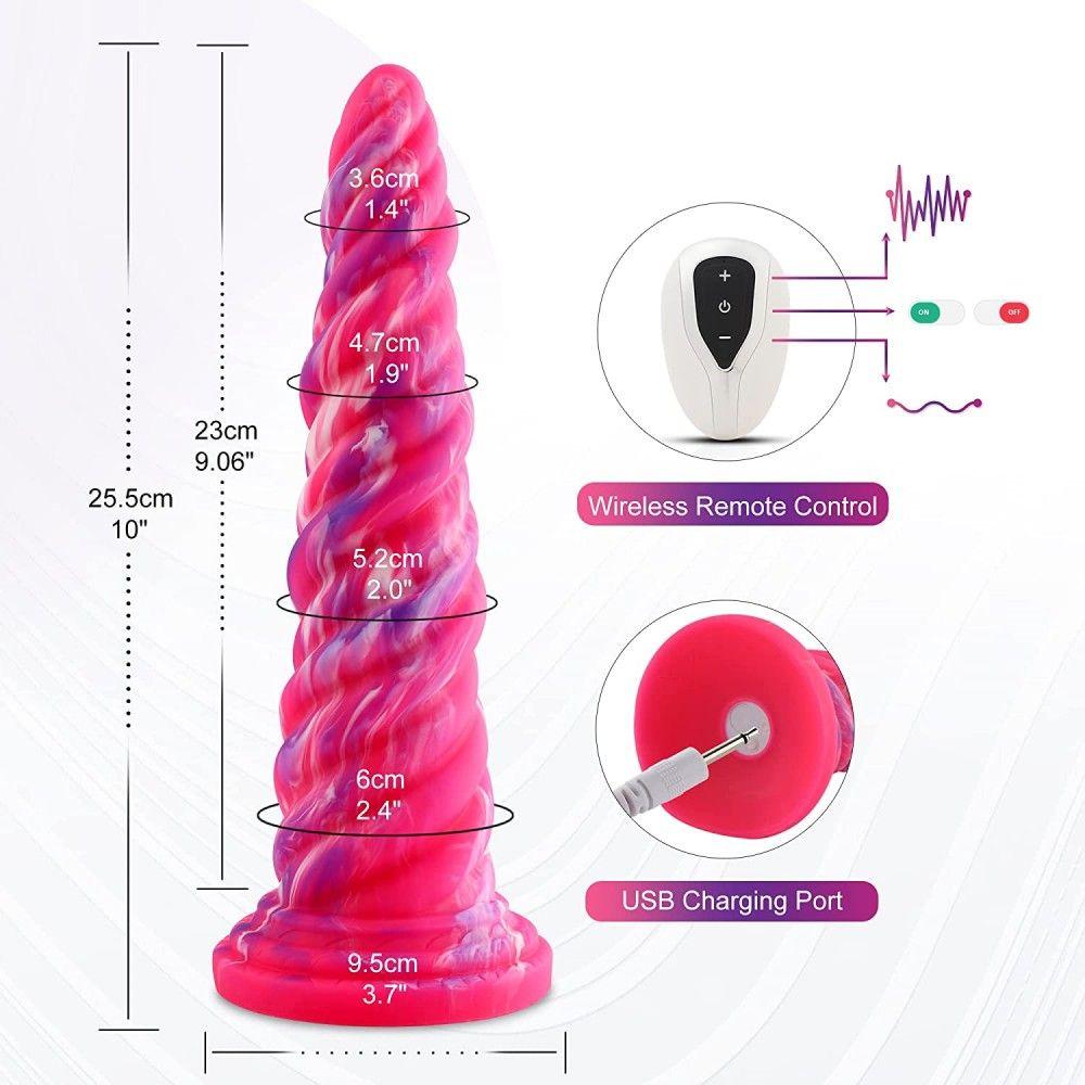 Hismith 10in Monster Series Vibrating Pink Swirl Awl Silicone - Naughty by Nature Adult Store