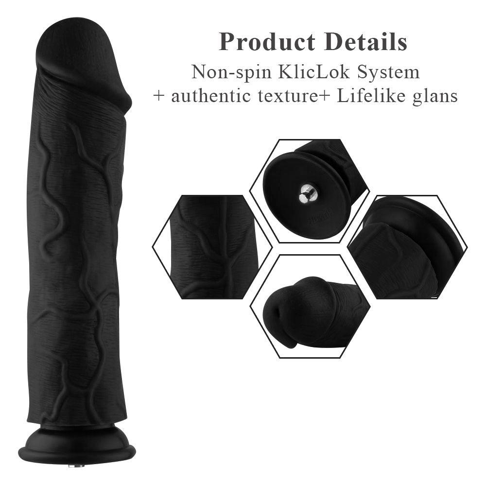 HiSmith - 11" Silicone Black Curved Dildo (KlicLok) - Naughty by Nature Adult Store