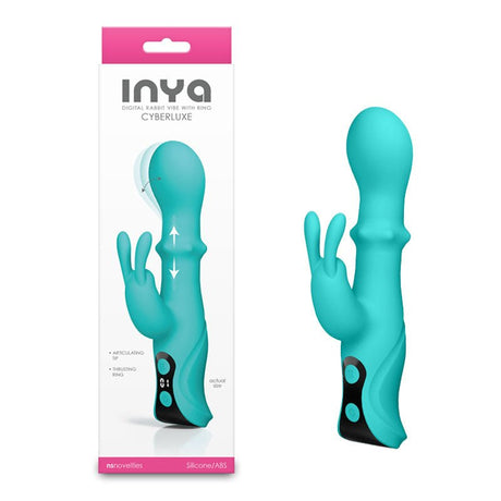 INYA Cyberluxe - Aqua 18 cm Rabbit Vibrator with Sliding Ring Shaft - VIBRATORS