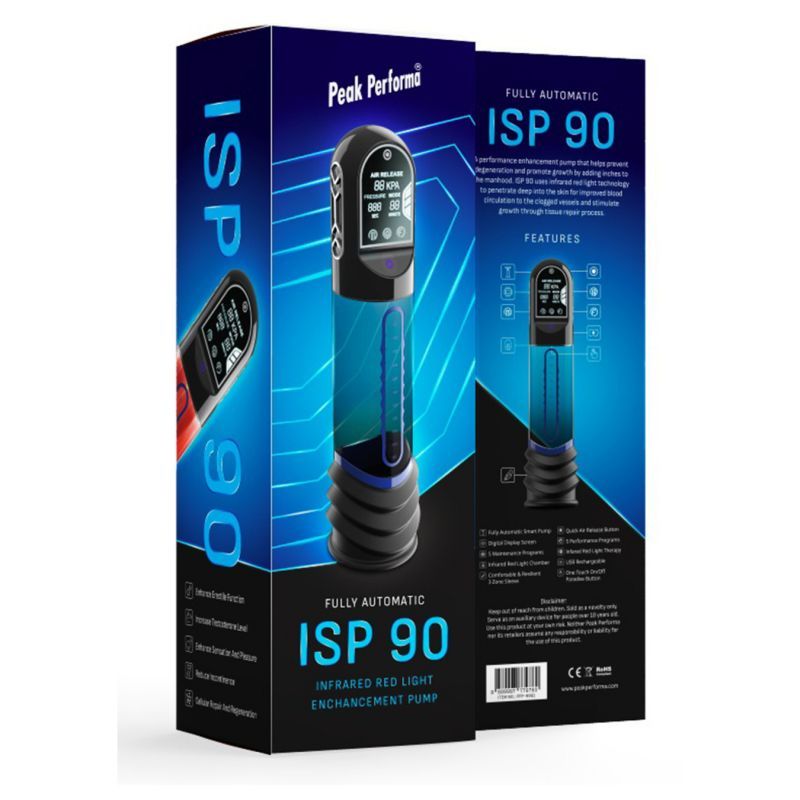 ISP90 Curve Infrared Automatic LCD Penis Pump Blue - Adult Toys