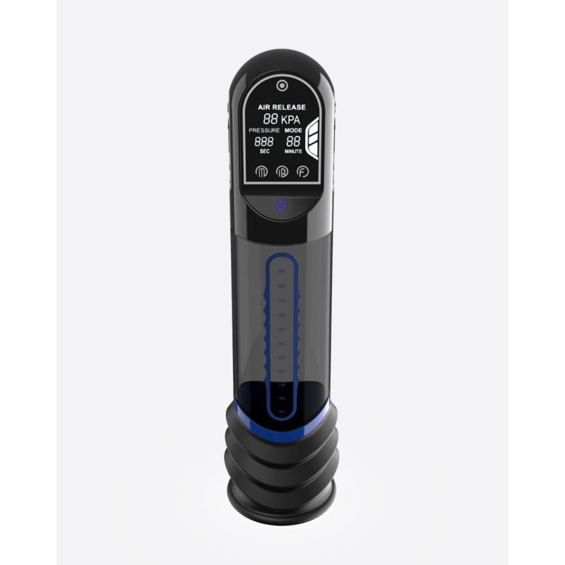 ISP90 Curve Infrared Automatic LCD Penis Pump Blue - Adult Toys