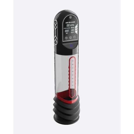 ISP90 Curve Infrared Automatic LCD Penis Pump Red - Adult Toys