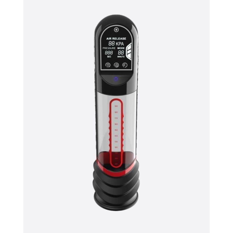 ISP90 Curve Infrared Automatic LCD Penis Pump Red - Adult Toys