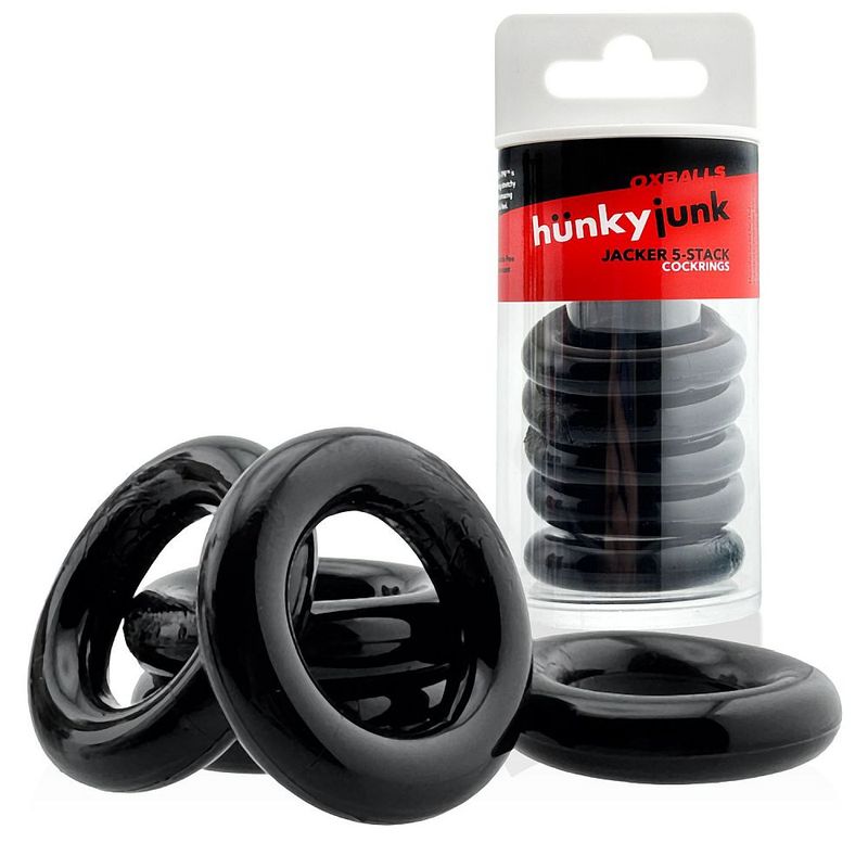 Jacker Stack 5 Pc Strong Cock Ring Black - Adult Toys