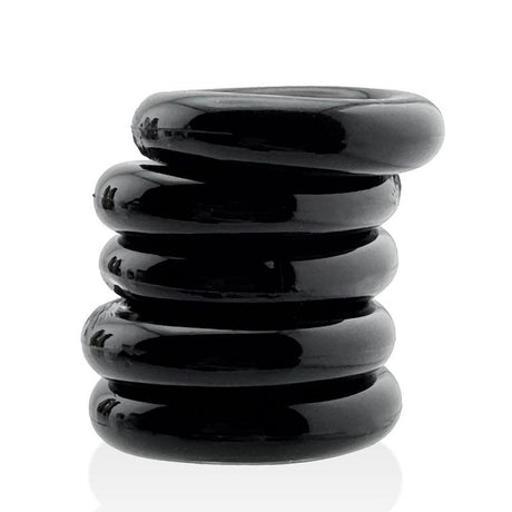 Jacker Stack 5 Pc Strong Cock Ring Black - Adult Toys