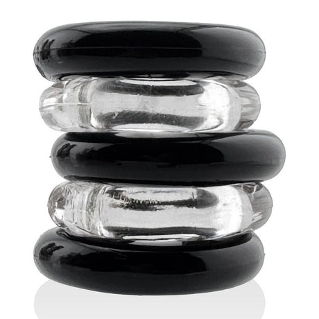 Jacker Stack 5 Pc Strong Cock Ring Clear Black - Adult Toys