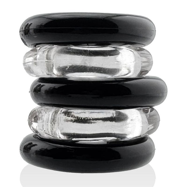 Jacker Stack 5 Pc Strong Cock Ring Clear Black - Adult Toys