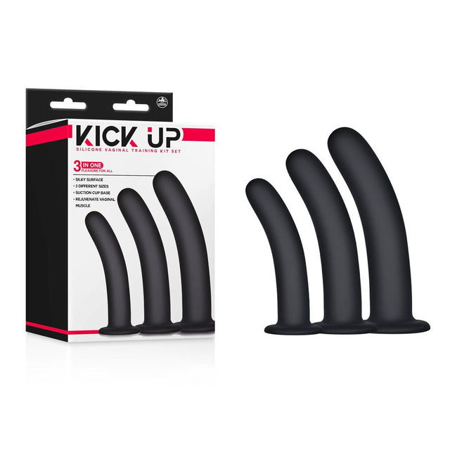 Kick Up Silicone Vaginal Training Kit - Black Vaginal Dilators - Set of 3 Sizes - KEGEL TOYS