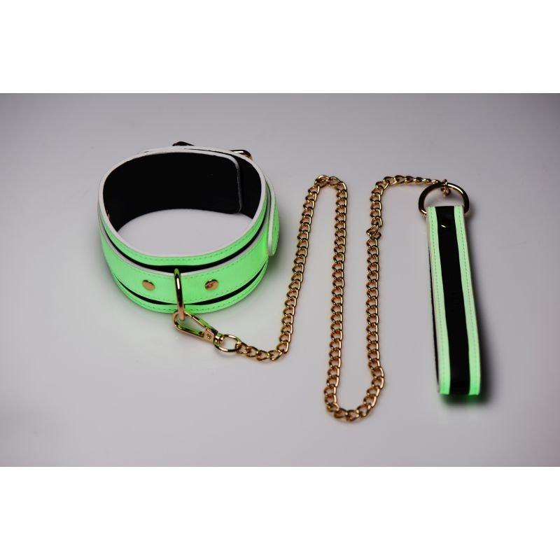 Kink in the Dark Glowing Collar and Lead Fluro Green - Adult Toys