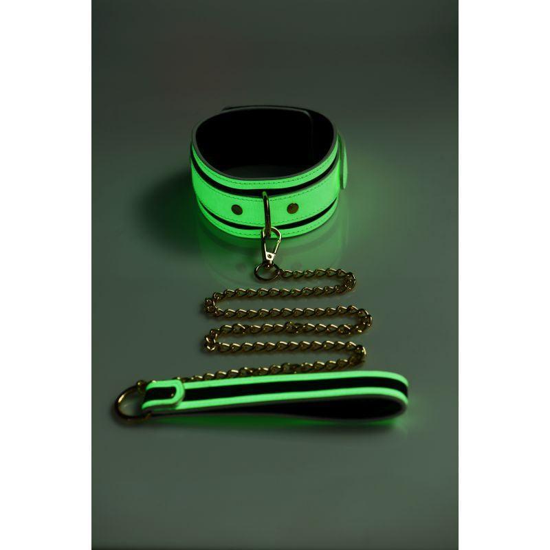 Kink in the Dark Glowing Collar and Lead Fluro Green - Adult Toys