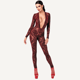 Kink Royal V Neck Catsuit Red - Lingerie