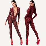 Kink Royal V Neck Catsuit Red - Lingerie