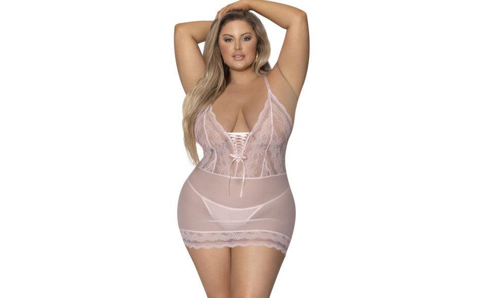 Lace Chemise and G-String Blush - Naughty by Nature Adult Store