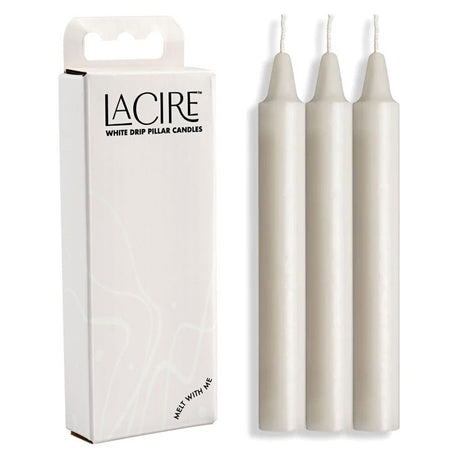 LaCire Drip Pillar Candles - White - White Drip Candles - Set of 3 - CANDLES