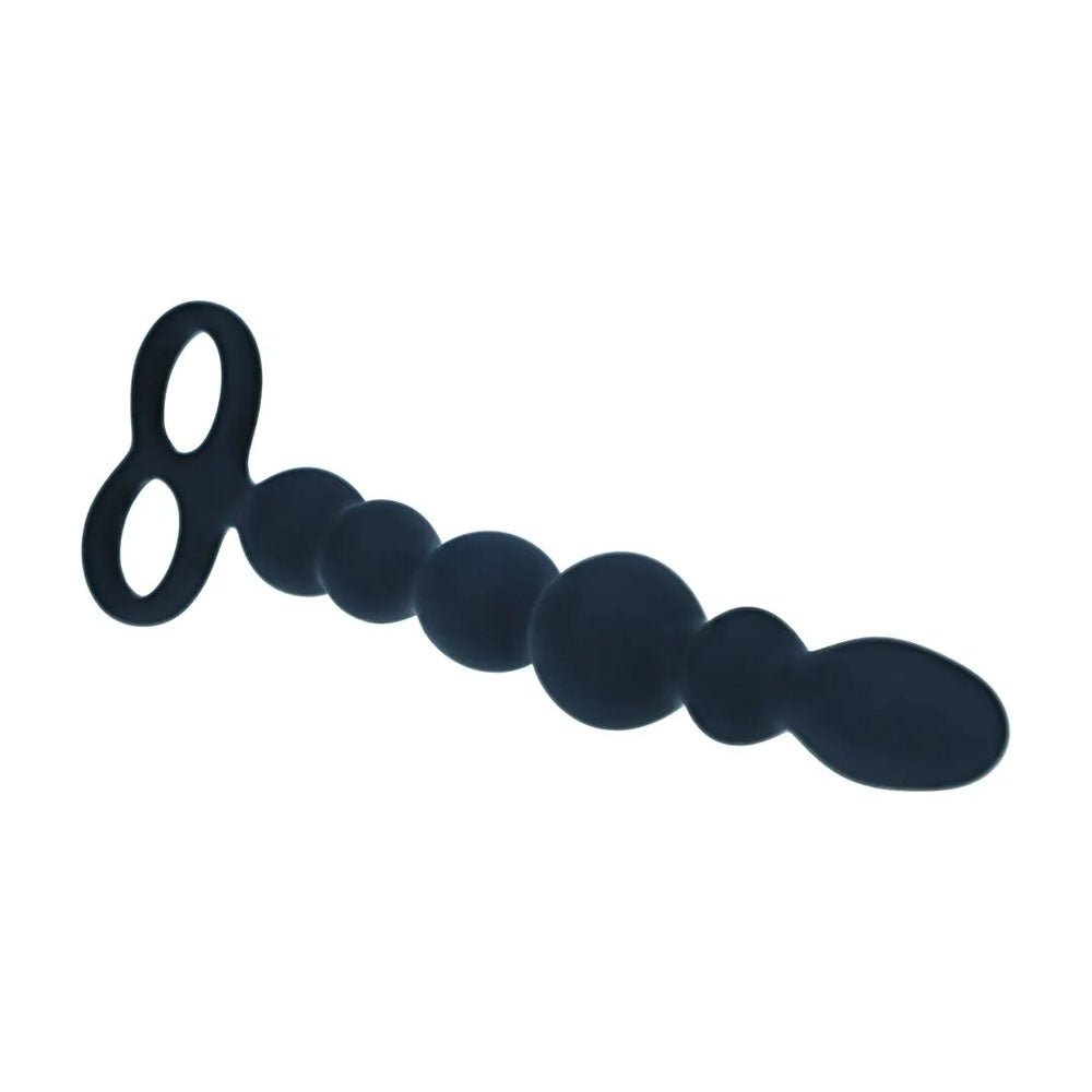 Levelz Beaded Silicone Anal Probe With Double Loop Black 24.5cm - ANAL TOYS