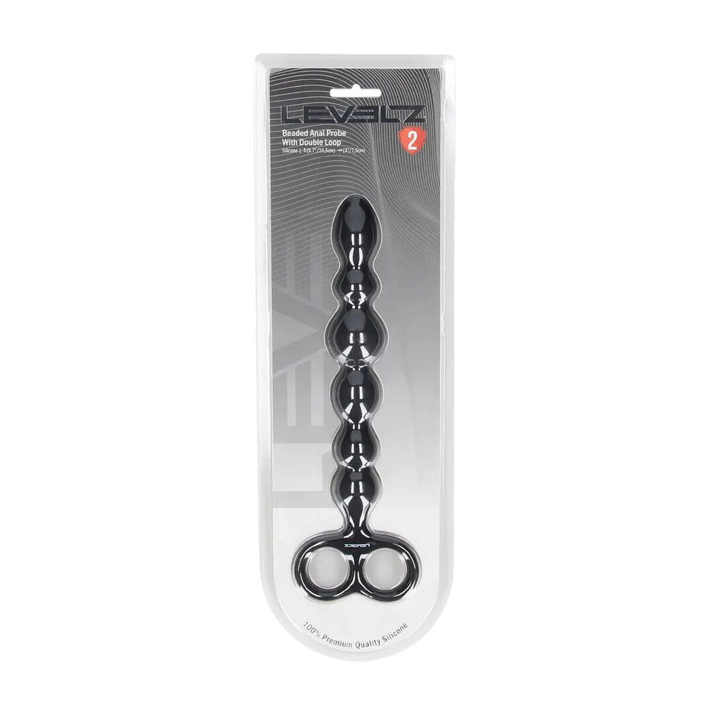 Levelz Beaded Silicone Anal Probe With Double Loop Black 24.5cm - ANAL TOYS
