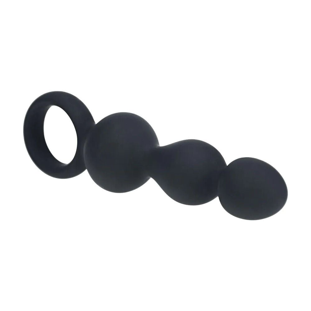 LEVELZ Beaded Silicone Anal Probe With Loop Black 15.3cm - ANAL TOYS