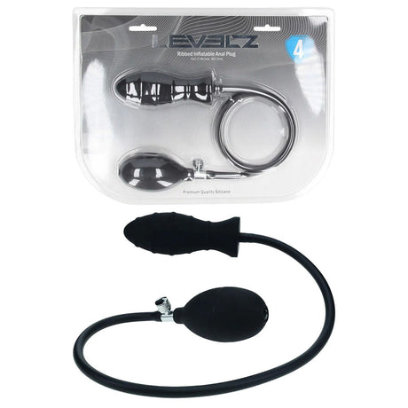 LEVELZ Ribbed Inflatable Anal Plug Black for Adjustable Size - ANAL TOYS
