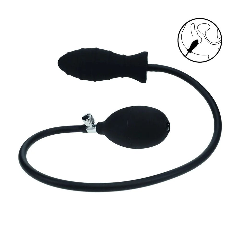 LEVELZ Ribbed Inflatable Anal Plug Black for Adjustable Size - ANAL TOYS