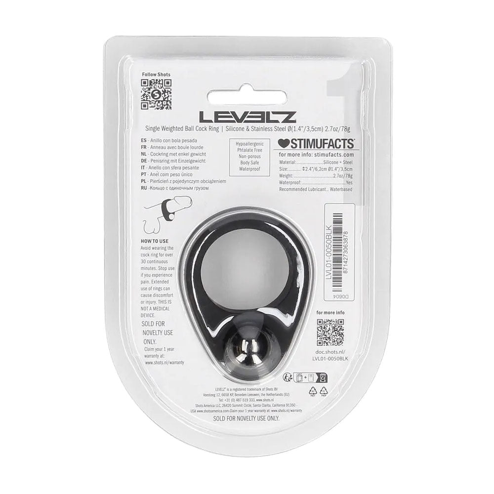 LEVELZ Single Weighted Ball Cock Ring Black - COCK RINGS