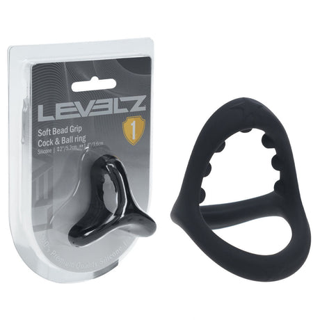 LEVELZ Soft Bead Grip Silicone Cock Ring Black For Men - COCK RINGS