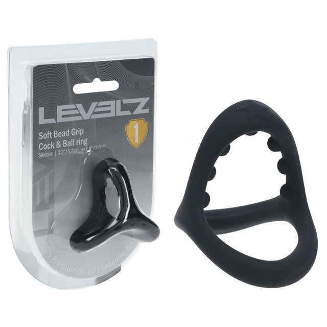 LEVELZ Soft Bead Grip Silicone Cock Ring Black For Men - COCK RINGS