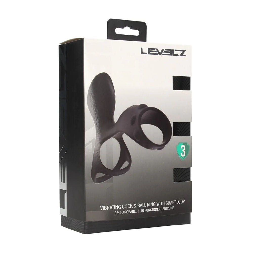 Levelz Vibrating Cock Ring With Shaft Loop Black - COCK RINGS