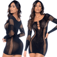 Long Sleeve Floral Fishnet Dress Black - Lingerie