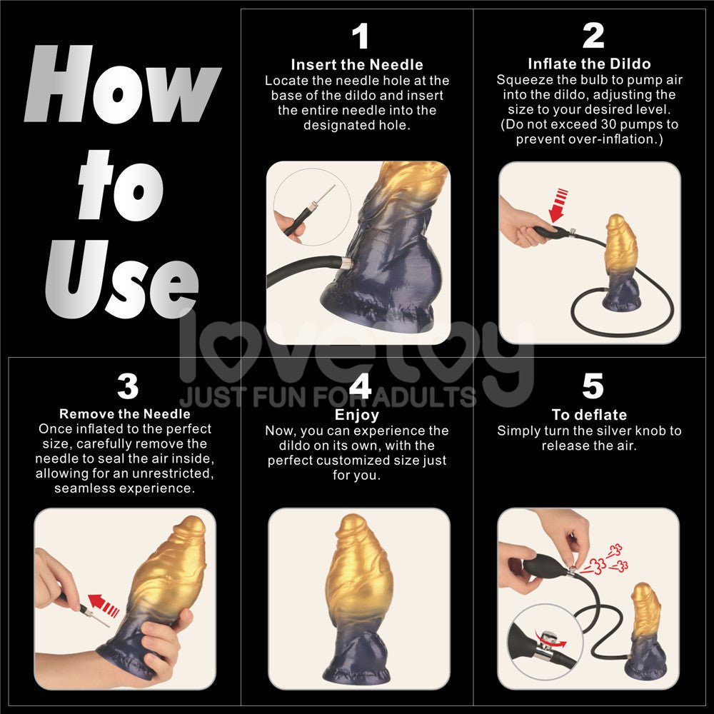 Lovetoy Aerosx 7.5 Inch Dual Density Inflatable Dildo - Gold/Blue - DONGS