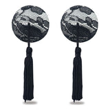 Lovetoy Reusable Black Lace Round Nipple Pasties with Tassels - Adult Toys