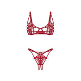 Luise Sublim 2 Pc Bra Panty Crotchless Set Red - Lingerie