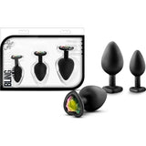 Luxe Bling Plugs Training Kit Black With Rainbow Gems - Adult Toys