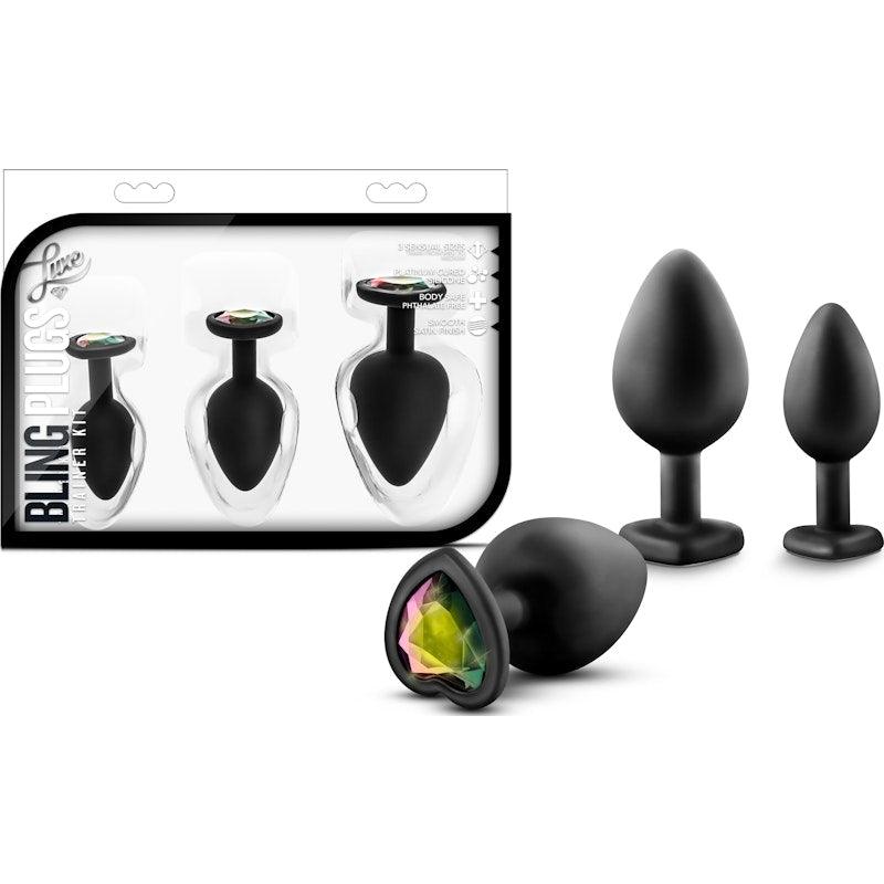 Luxe Bling Plugs Training Kit Black With Rainbow Gems - Adult Toys