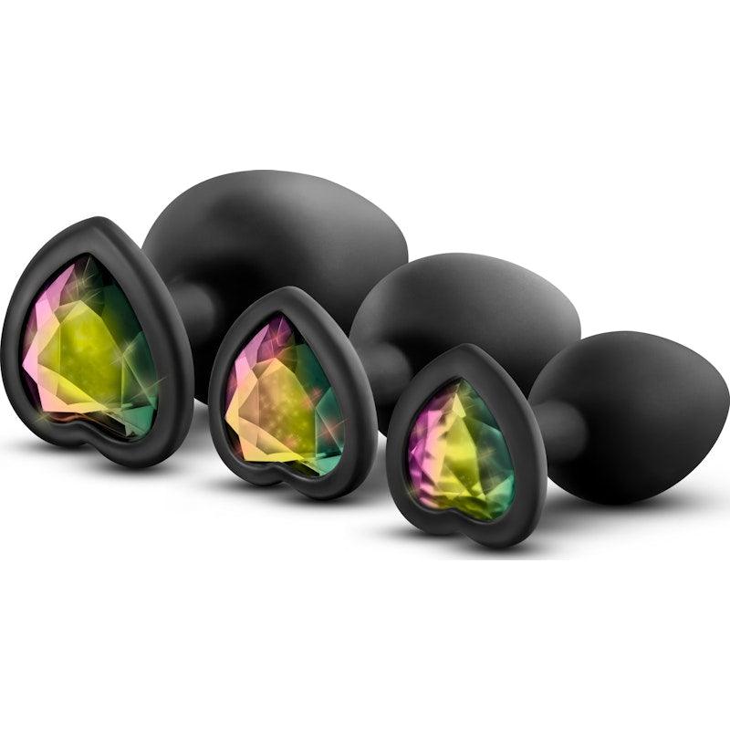 Luxe Bling Plugs Training Kit Black With Rainbow Gems - Naughty by Nature Adult Store