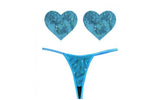 Mahi Mahi Blue Sequin G - String and Heart Pastie Set - Adult Toys