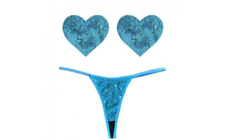 Mahi Mahi Blue Sequin G-String and Heart Pastie Set - Naughty by Nature Adult Store