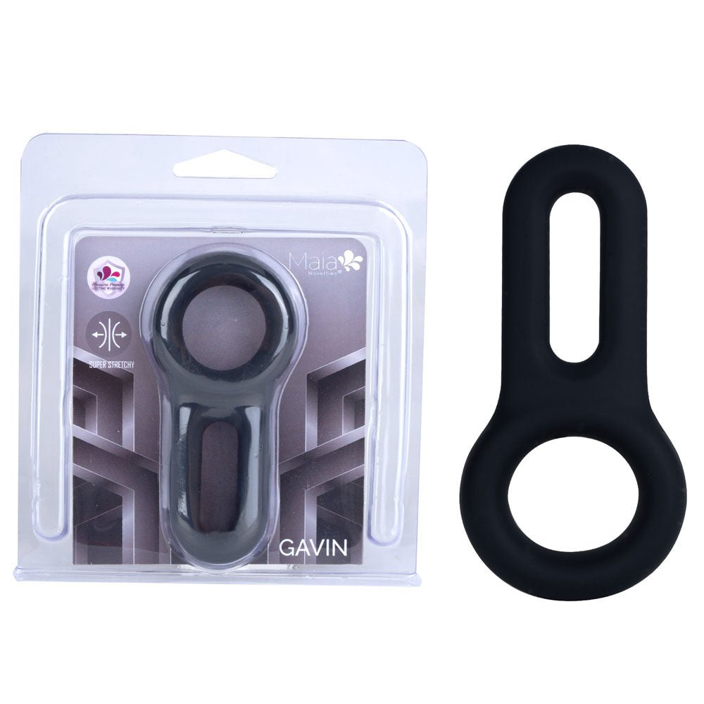 Maia Gavin Black Silicone Adjustable Cock and Balls Ring - COCK RINGS