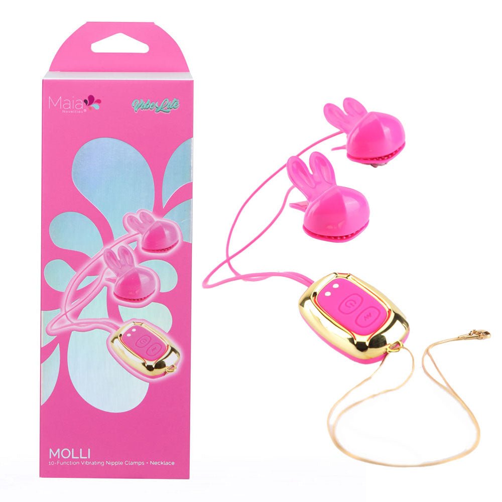 Maia MOLLI - Pink Vibrating Nipple Clamps & Necklace - BONDAGE - TOYS