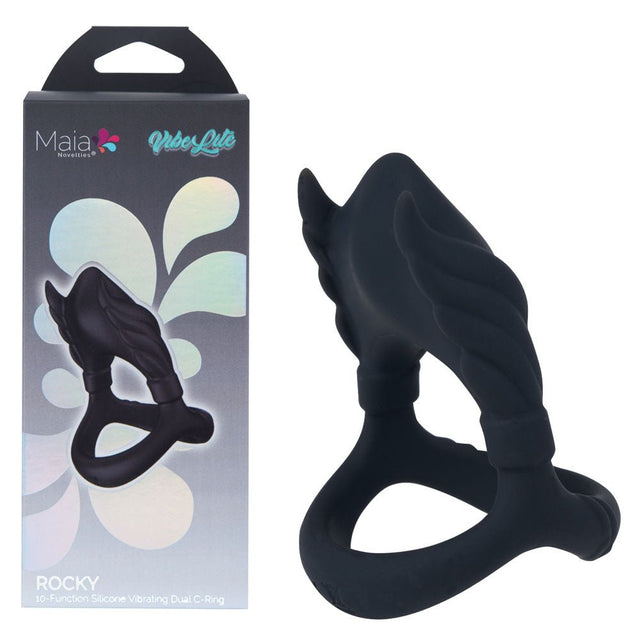 Maia Rocky Black USB Rechargeable Vibrating Cock Ring - COCK RINGS