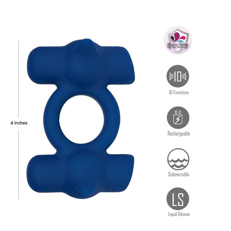 Maia Ronan Blue Dual Vibrating USB Rechargeable Cock Ring - COCK RINGS