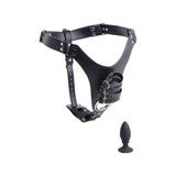 Male Chastity Harness w Anal Plug Black - Adult Toys