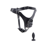 Male Chastity Harness w Anal Plug Black - Adult Toys