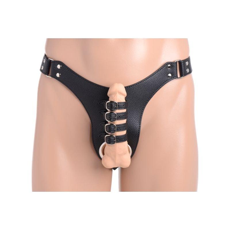 Male Chastity Harness w Anal Plug Black - Adult Toys