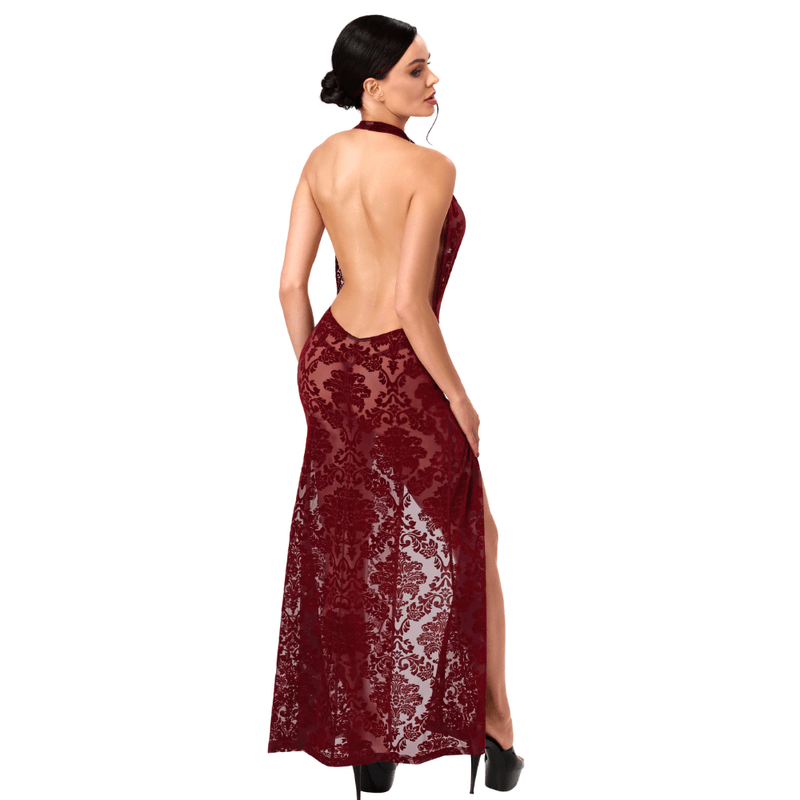 Masquerade Lace Gown Dress Burgundy - Lingerie