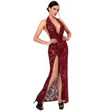Masquerade Lace Gown Dress Burgundy - Lingerie