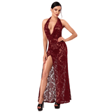 Masquerade Lace Gown Dress Burgundy - Lingerie