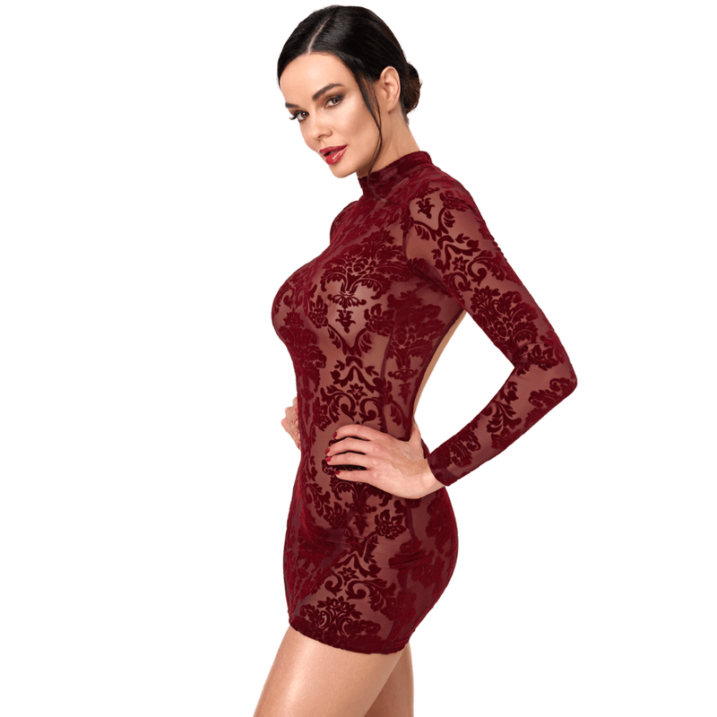 Masquerade Open Back Mini Dress Burgundy - Lingerie